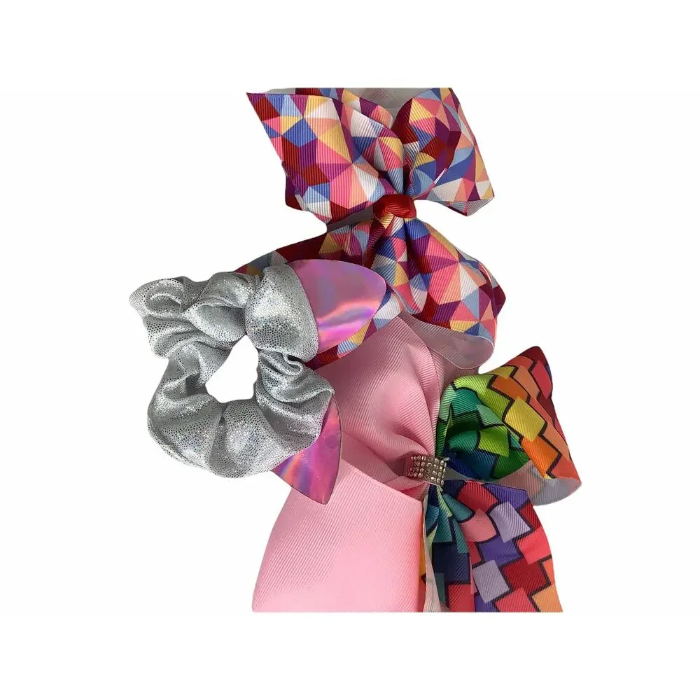 Lot of 3 Multicolored Hair Bows & Unicorn Hair Tie